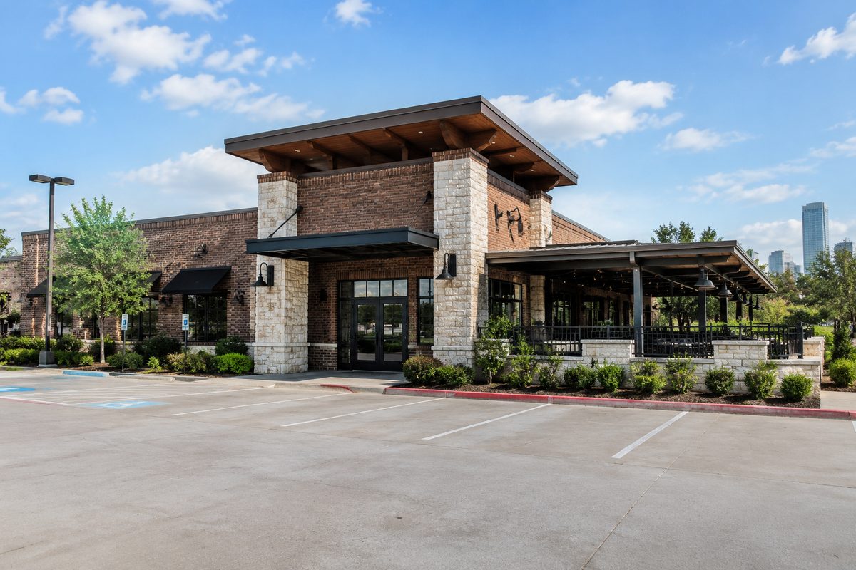 Exterior building and entrance of Brick House Tavern at 12910 Northwest Fwy Houston